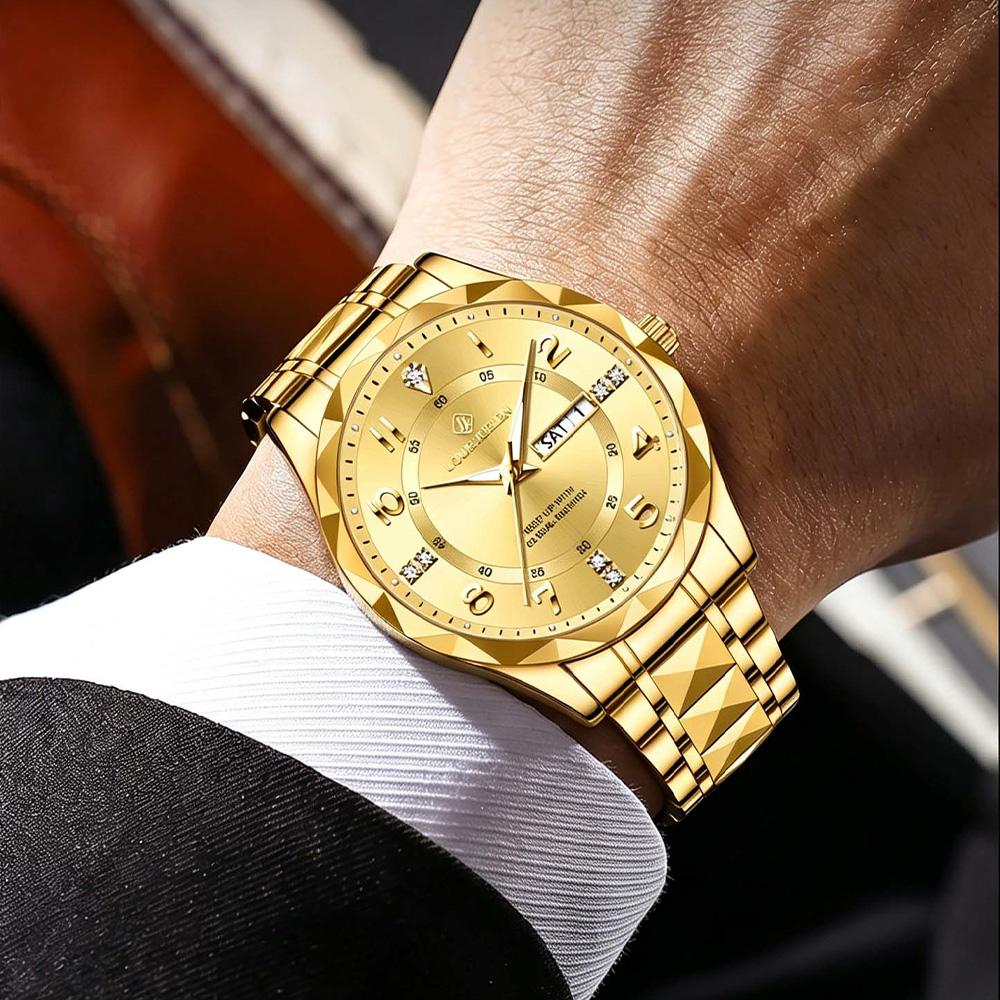 LOUIEJUELEN New Men's Business Quartz Watch with Luminous Hands Versatile Calendar Stainless Steel Strap Trendy Men's Watch Gift