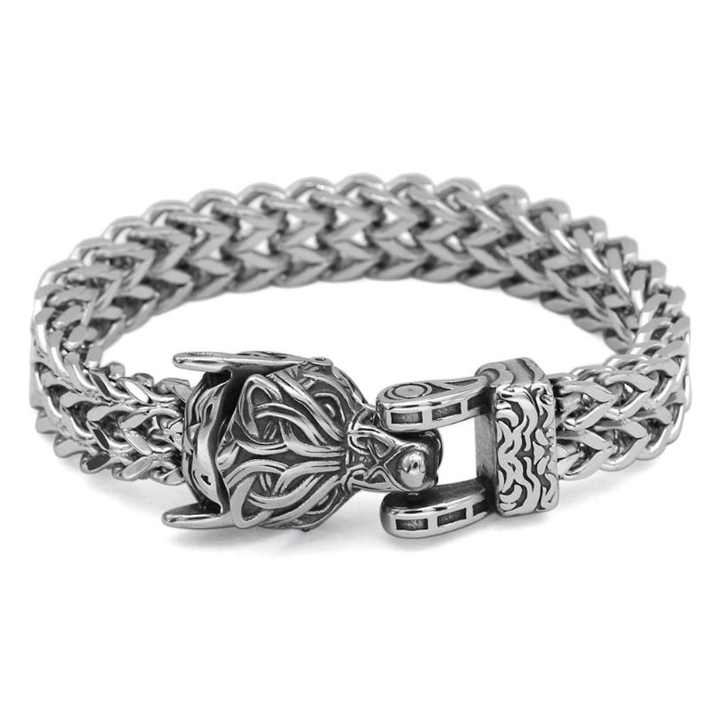 Браслет Viking из титановой стали, мужской винтажный браслет с толстой цепочкой из нержавеющей стали, модный браслет с волком