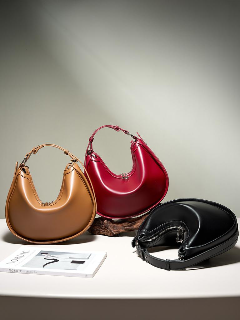 100% Genuine Leather Women Crescent Bag Handbag Luxury Women Simple Shoulder Crossbody Bag Commuter