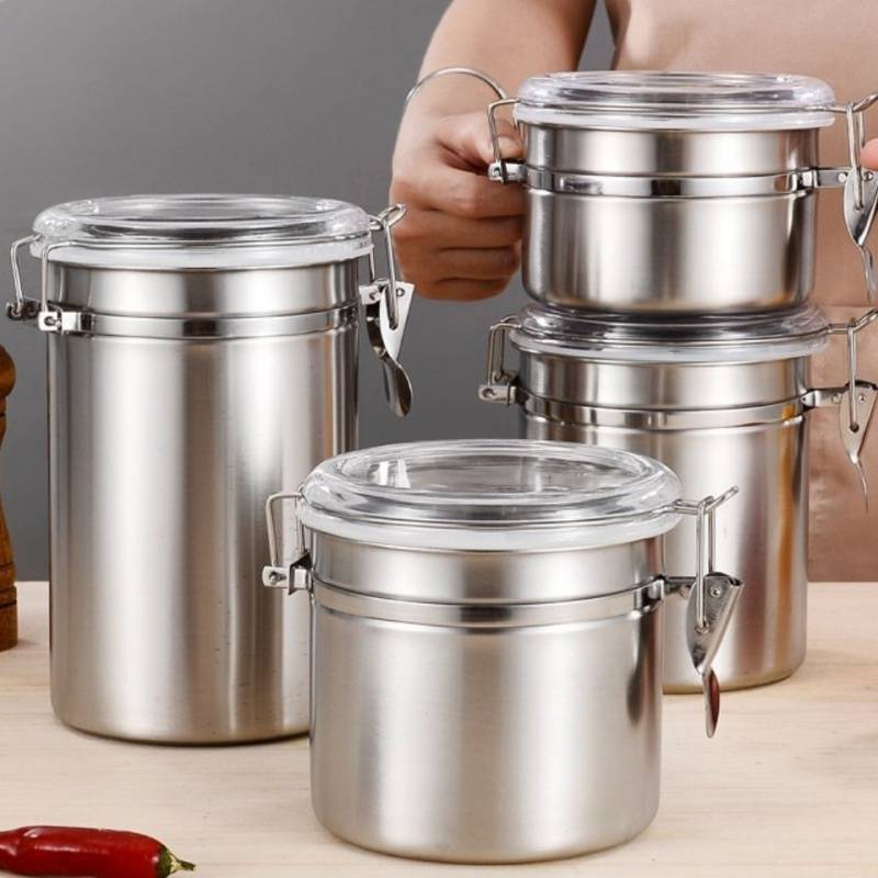 Stainless Steel Vacuum Sealed Jar Coffee Beans Storage Box Sugar Tea Food Containers Grain Storage Can for Kitchen