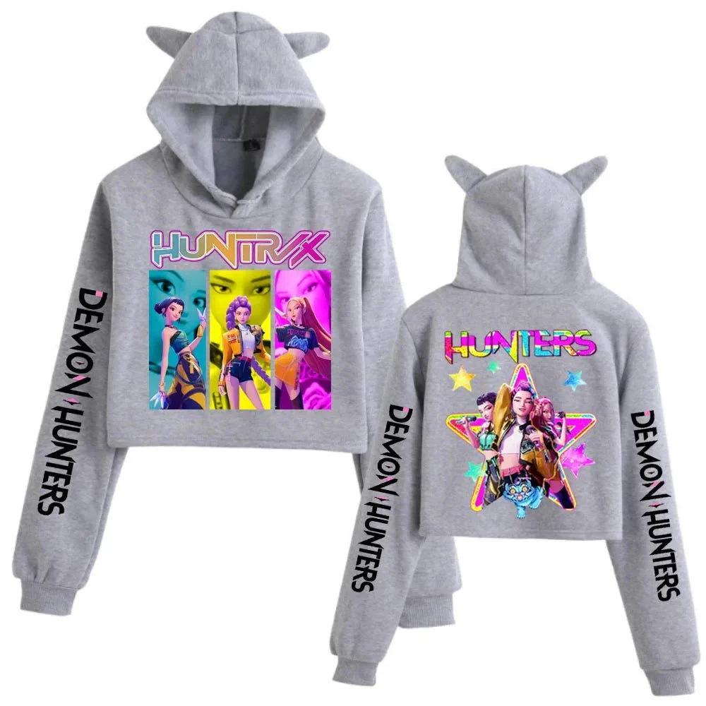 K-pop Истребитель демонов Укороченные топы Женский свитшот Длинный рукав Модная толстовка для девушек