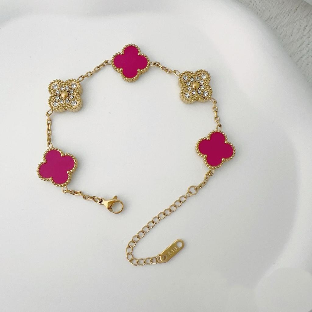 Двусторонний браслет из пяти цветов Браслет с четырьмя листочками клевера Не теряет цвет Женский элегантный легкий роскошный браслет темперамента