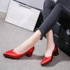 Модные женские туфли с острым носком на квадратном каблуке со средним блочным каблуком, неглубокая женская обувь, официальное красное массивное элегантное платье
