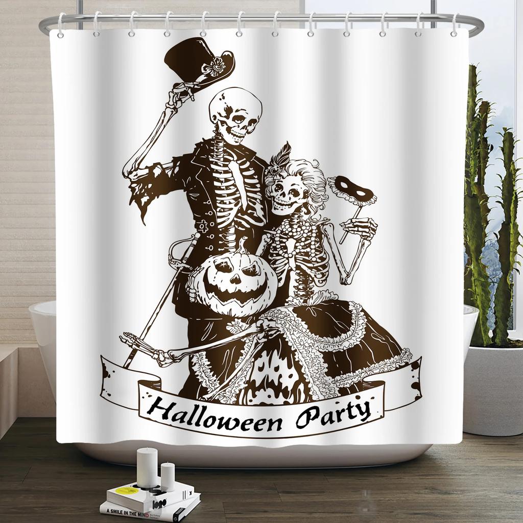 Хэллоуин Занавеска для душа Ужас Лунная ночь Тыква Череп Скелет Страшный Замок Ведьма Призрак Кладбище Водонепроницаемые Занавески для ванной