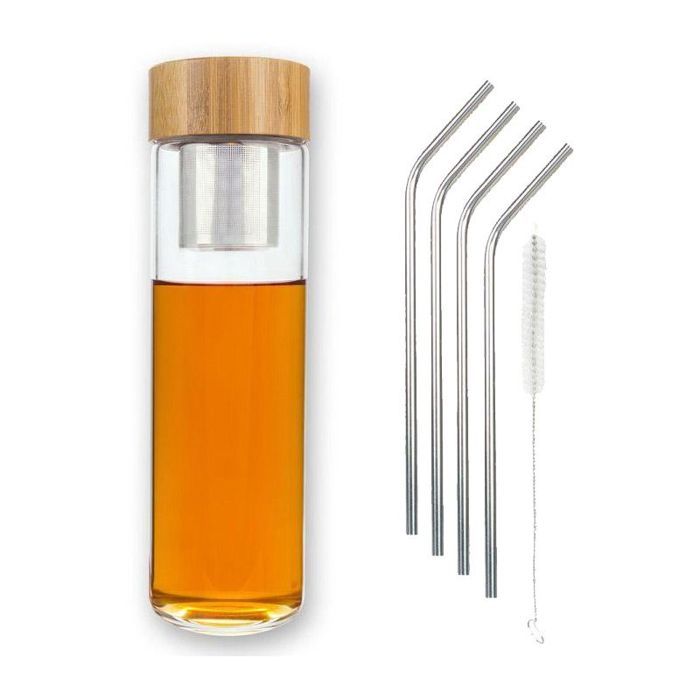 Tea Infuser Bottle + 4 Stainless Steel Straws