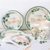 Greenery Eucalyptus Happy Birthday Disposable Plates Cups Napkins Birthday Party Decoration Green Leaf Pattern Birthday Supplies