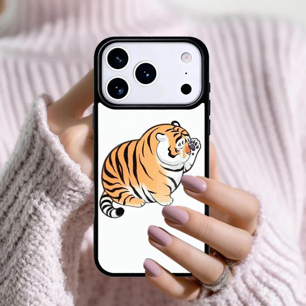 Толстый тигр Мультяшный Забавный Чехол для Телефона Для Apple iPhone 17 Air 16E 15 14 Plus 13 12 11 Pro Max Mini Funda Чехол