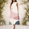 Women Plus Size Round Neck Sleeveless Abstract Printed A Line Maxi Dress With Side Pockets