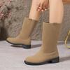 2024 Новые модные женские сапоги на осень и зиму, замшевые теплые высокие модные сапоги, женские однотонные сапоги на толстом каблуке с рукавами