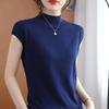 Thin Camisole Vest Women's Summer Half High Neck Short Sleeved T-shirt Women's Knitted Loose Temperament Sleeveless Top Women's Base Shirt