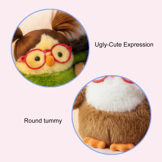 Funny Bird Plush Toy Cute Fat Parrot Sparrow with Glasses & Hair Mini Palm-sized Stuffed