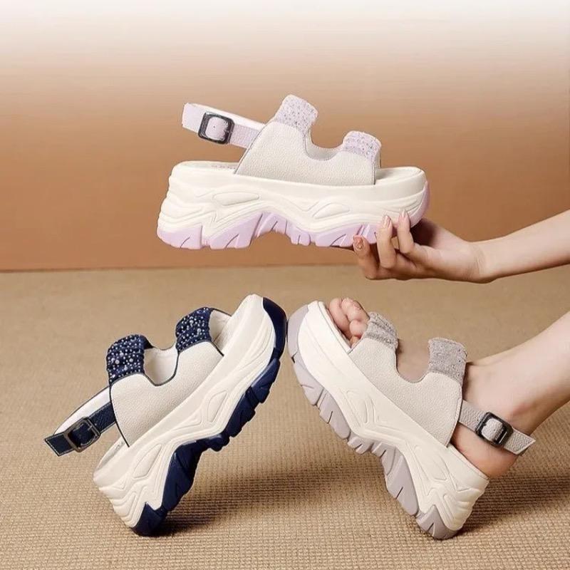 Сандалии со стразами, женская обувь, летние слипоны с пряжкой на ремне, уличная обувь для женщин, женские современные сандалии на платформе с открытым носком