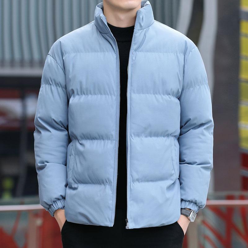 Simple Stand-up Collar Cotton-padded Jacket for Boys' Winter College Cotton-padded Jacket, Thickened Warm Solid Color Bread Jacket