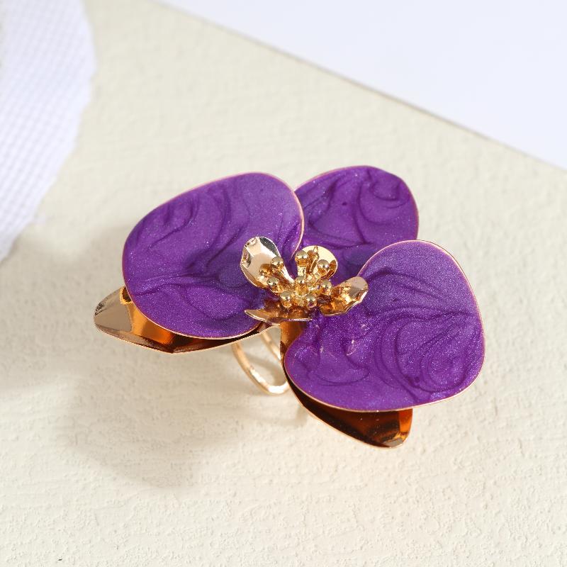Преувеличенное металлическое цветочное кольцо для женщин, с капающим маслом, с неправильным открытием, регулируемые аксессуары для пальцев