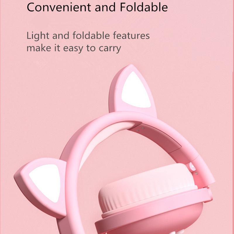 Bluetooth-наушники, светящиеся светодиодные милые кошачьи ушки, подарок для девочек, детская гарнитура, беспроводная HIFI стерео басовая вилка 3,5 мм с микрофоном