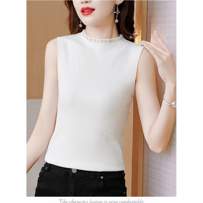 Летний вязаный свитер без рукавов с полуводолазкой, однотонный пуловер, внутренний и внешний топ, повседневный базовый жилет, женская облегающая однотонная одежда 2788