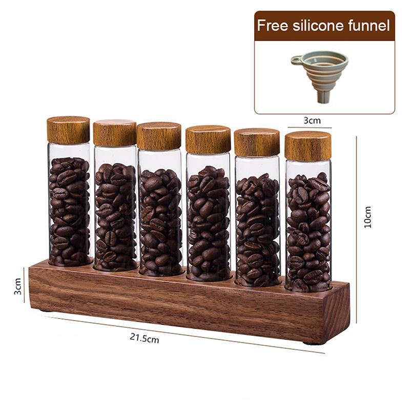 Контейнер для хранения кофейных зерен, стеклянная витрина, 6/12 тюбиков, одноразовые кофейные принадлежности с деревянной подставкой