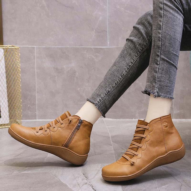 Зимние женские ботинки из натуральной кожи, весенние туфли на плоской подошве, короткие винтажные ботинки с мехом 2024 для женщин, ботинки на шнуровке