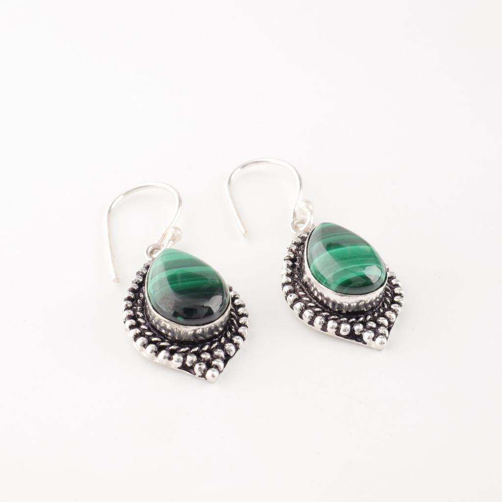 Malachite Gemstone 925 Sterling Silver Handmade Jewelry Earrings 1.6" For Her EE-164-25