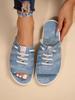 Fashion Women Slippers Canvas  Lace-up  Open-toed New Flat-Bottom  Casual Women Fashion Denim Beach Shoes Sandalias Mujer