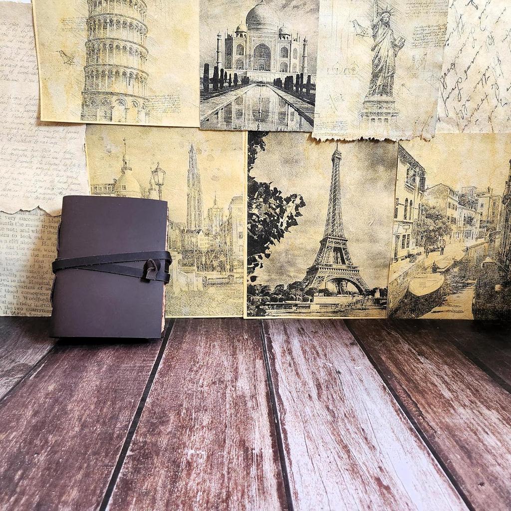 Real Leather Sketchbook Journal Dairy with 200 Deckle Edge Papers and Lace