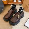 Platform Mary Jane Small Leather Shoes Women's Velcro British Style 2025 Autumn New Versatile Height Increasing Black Loafers