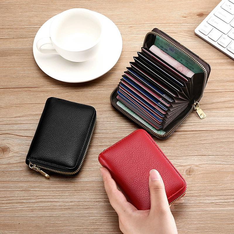 Anti-Demagnetization Zipper Wallet: Unisex Compact Card Sleeve with Multiple Card Slots, Bank ID Holder, Large Capacity, and Driver's License Pocket