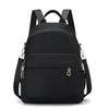 Women Nylon Solid Color Backpack Zipper Large Capacity Laptop Bag (Black)