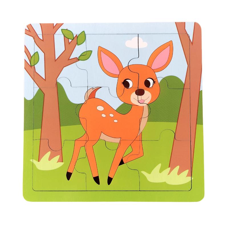 Latest 9 Piece Set Wooden Puzzle Toy Learning Cognitive Educational ideal for Toddlers Cartoon Animals Vehicles Baby Toddler Board Children Gift Idea