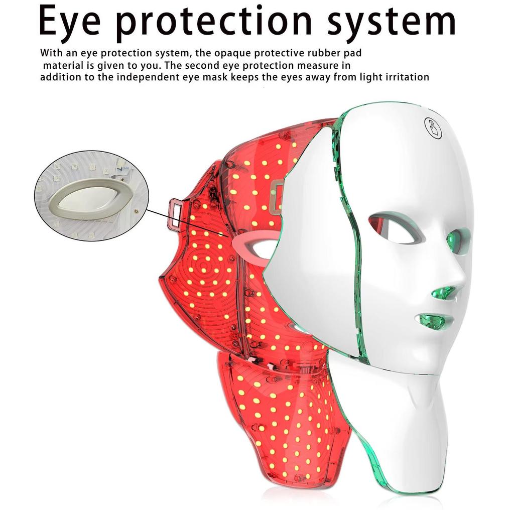 192 светодиода Маска для лица и шеи 7 цветов Красный свет Косметический прибор Перезаряжаемый