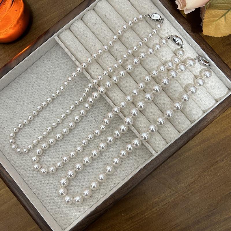 1 шт. Круглое, яркое, искусственное жемчужное ожерелье, французский узел, легкая роскошь, высококачественная цепочка для свитера