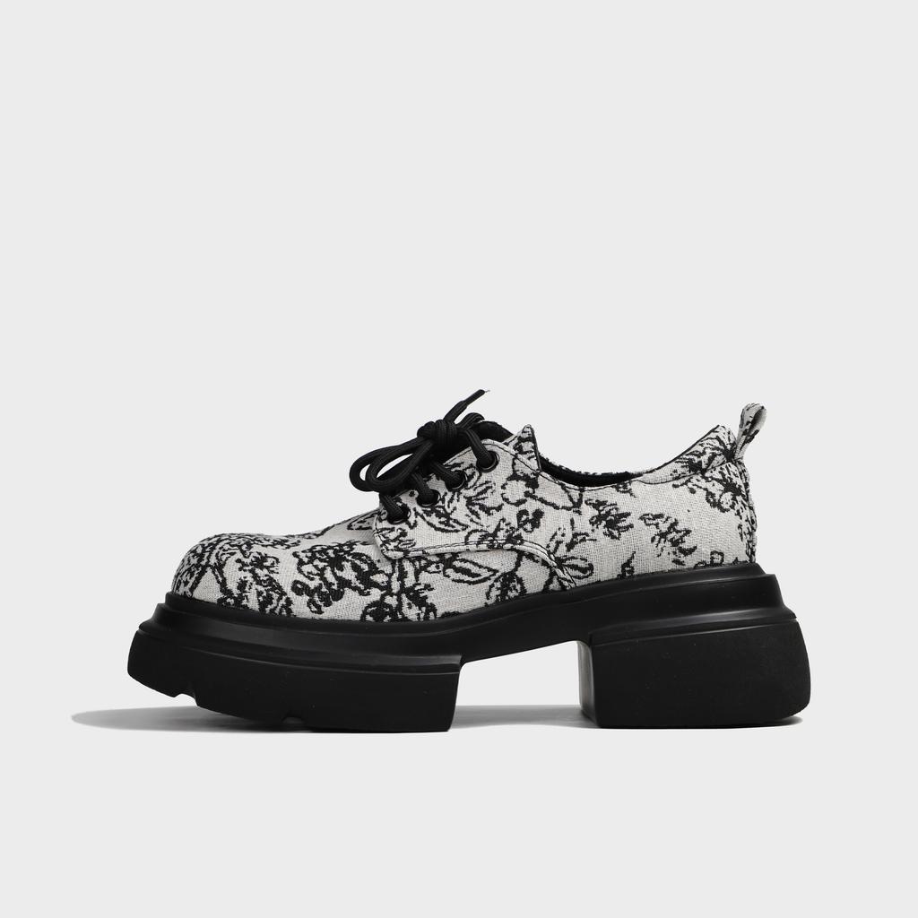 Гуофэн одинарная обувь 2025 весна женские лоферы платформа толстая подошва толстая подошва высокий каблук маленькие кожаные туфли Гочао мода вышитый принт