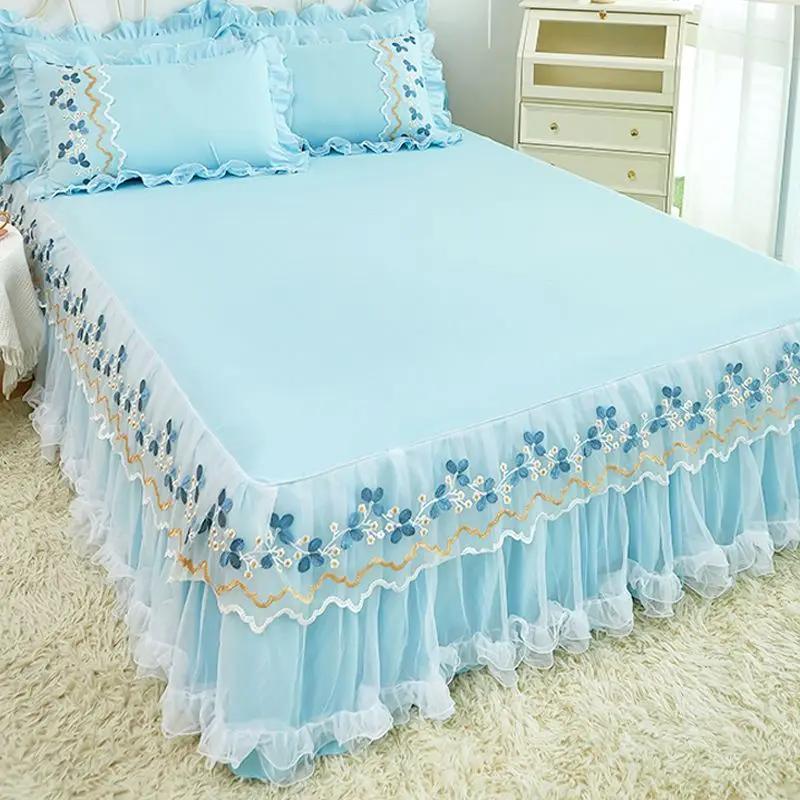 Minimalist Lace Bed Skirt Princess Embroidered Thick Simmons Mattress Cover Anti Slip Protective Home Decor