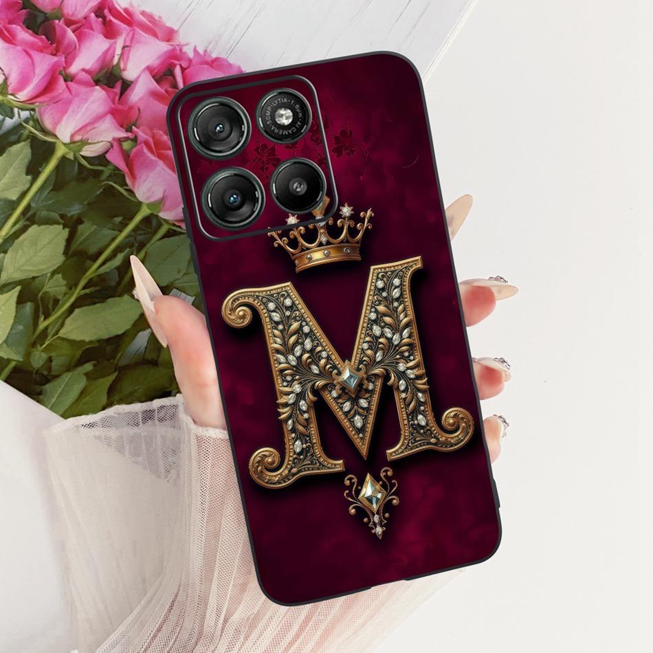 Чехол для телефона Motorola Moto G67 Power 2026 с королевской короной и начальной буквой Для Motorola Moto G57 Power Черный Силиконовый Мягкие Бамперы