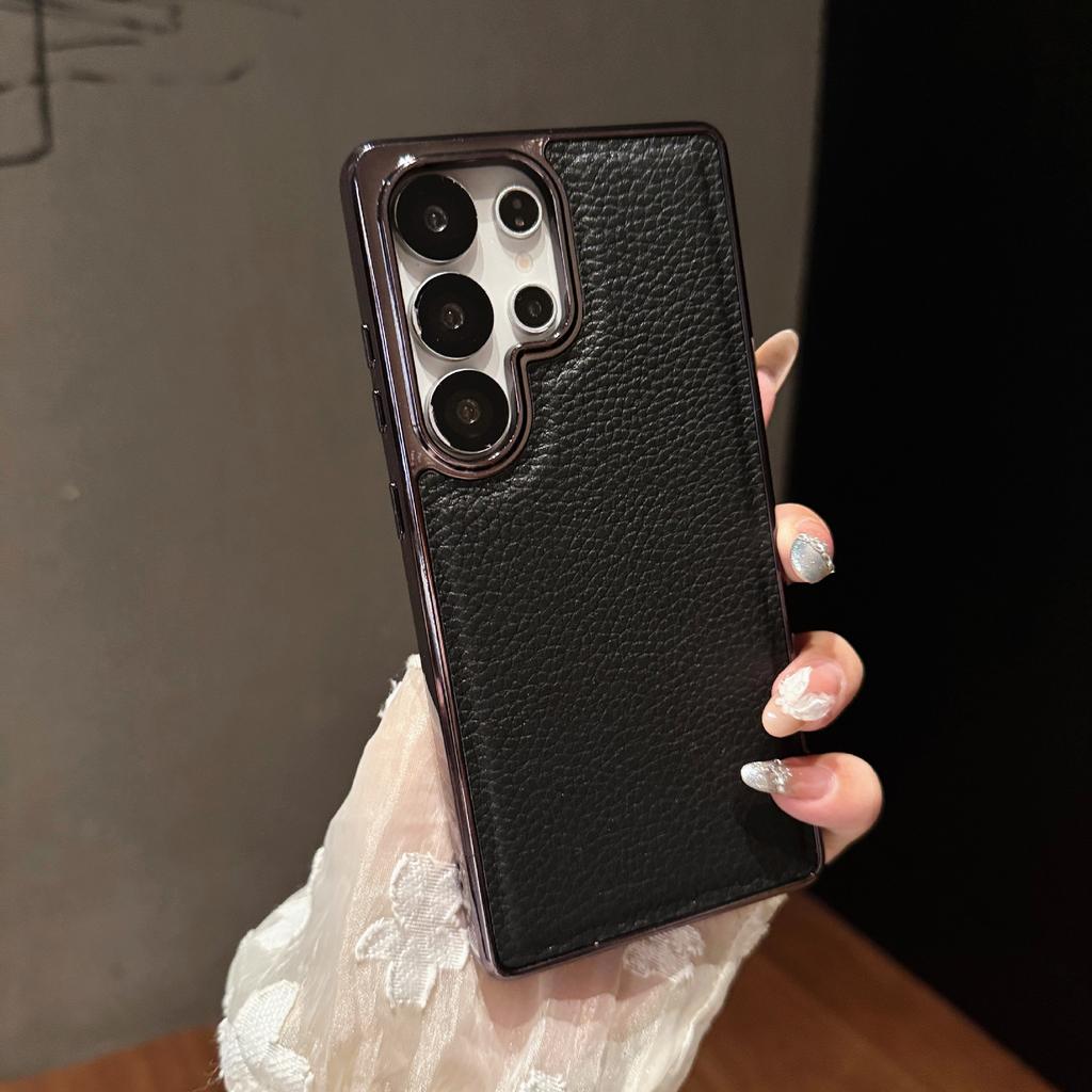 Large Hole Litchi Pattern for Samsung S25EDGE Mobile Phone Case Electroplating S24ultra Two-in-one Protective Cover