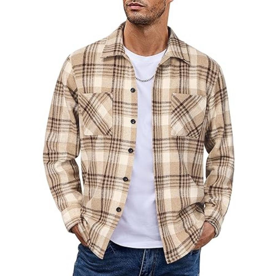 Новая рубашка из плотной фланели в клетку для мужчин, повседневная классическая рубашка с двойными карманами, осенне-зимняя рубашка для мужчин