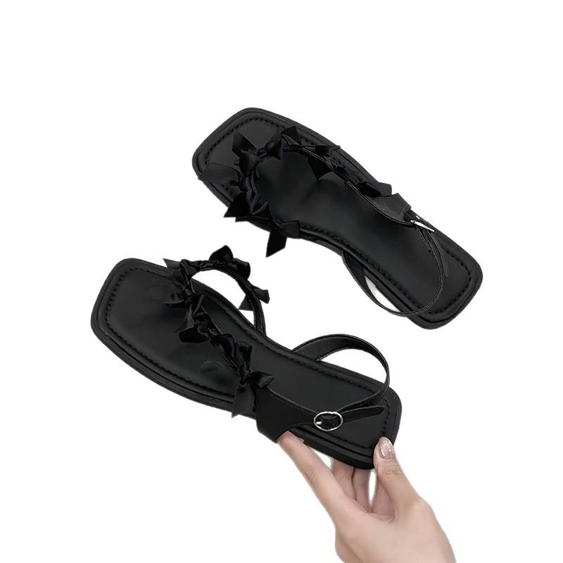 Версия с бабочкой~ Босоножки-балетки с бантиком и квадратным носком, с ремешком на щиколотке, обувь для ношения с юбкой