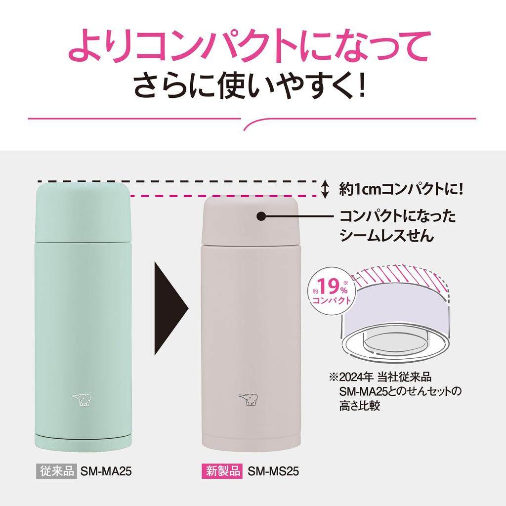 Zojirushi Mahobin Stainless Steel Mug Water Bottle 250ml Screw Type Dishwasher Safe Seamless Only 2 Care Points Lilac Purple SM-MS25-VM