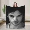V-Vampire D-Diaries Damon Salvatore TV Flannel Blanket Soft Throw Blanket Art For Home Decor Bedroom Bed Sofa Picnic Fans Gifts