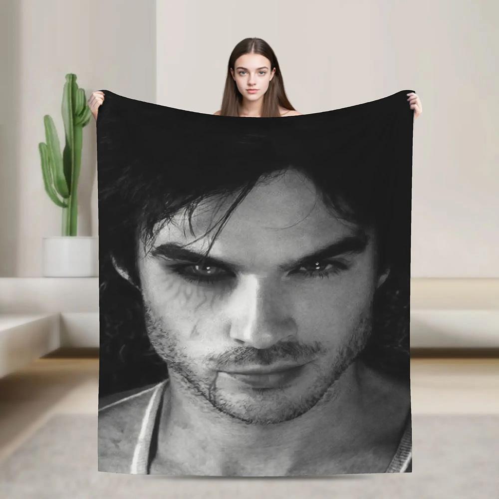 V-Vampire D-Diaries Damon Salvatore TV Flannel Blanket Soft Throw Blanket Art For Home Decor Bedroom Bed Sofa Picnic Fans Gifts
