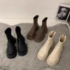 Осенние и зимние сапоги на толстой подошве Женские сапоги Весенние сапоги с подкладкой Ботильоны скинни Французские корейские короткие сапоги