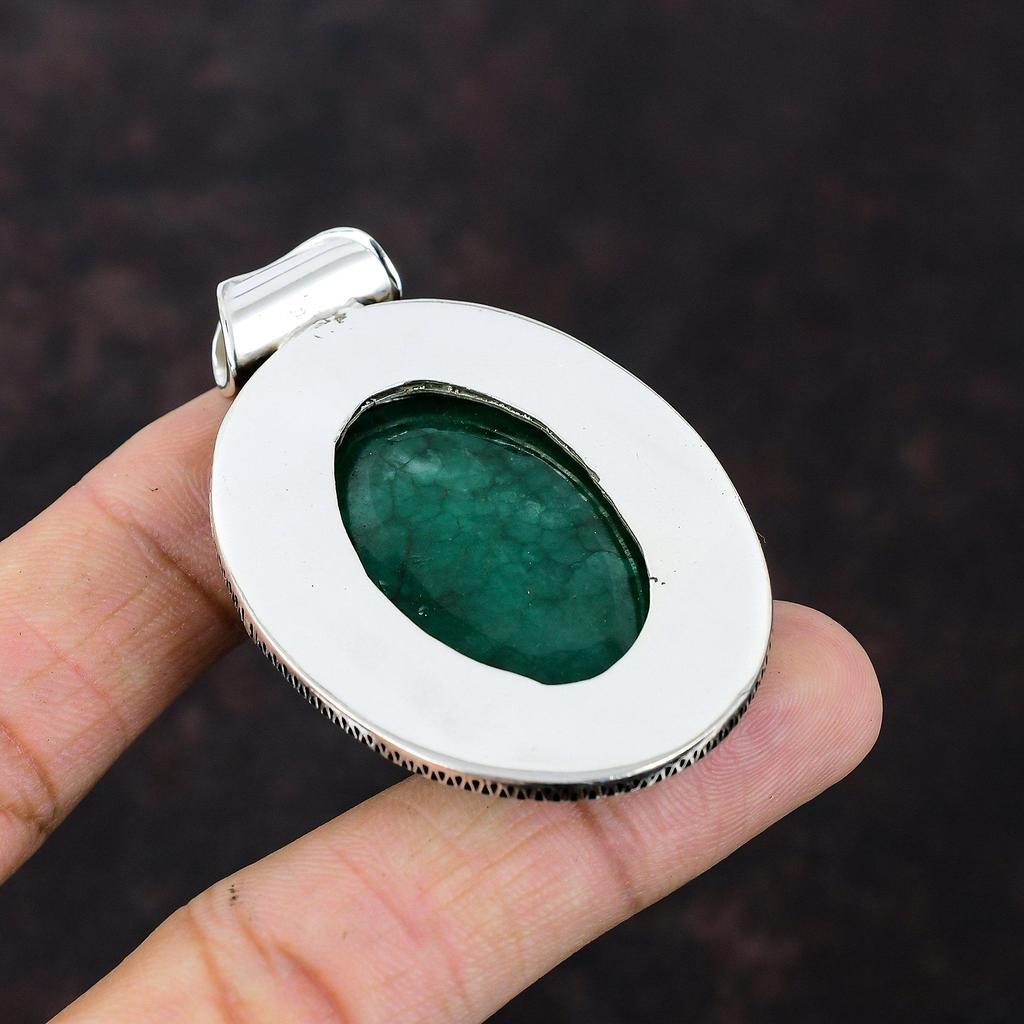 Граненый замбийский изумрудный кулон Ювелирные изделия из драгоценных камней Винтажный кулон Стерлингового серебра 925 пробы Дизайнерский кулон Подарок для мамы Кулон ручной работы