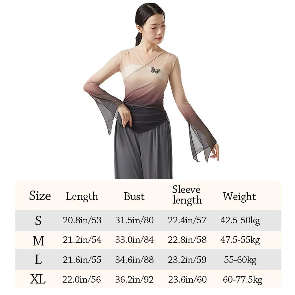 Chinese Hanfu Saree Blouse Gradient Dance Mesh Top Fashion Performance Training Costumes  Women