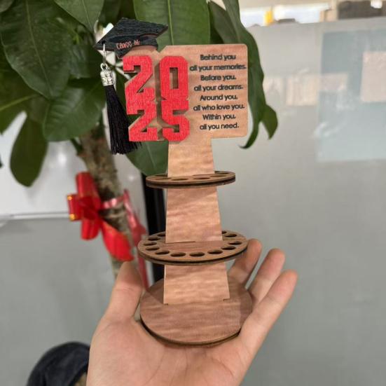 Graduation Wooden Money Holder Tower Double Layers Cash Storage Rack Class of 2025 Graduates Money Gift Grad Party Desktop Decoration