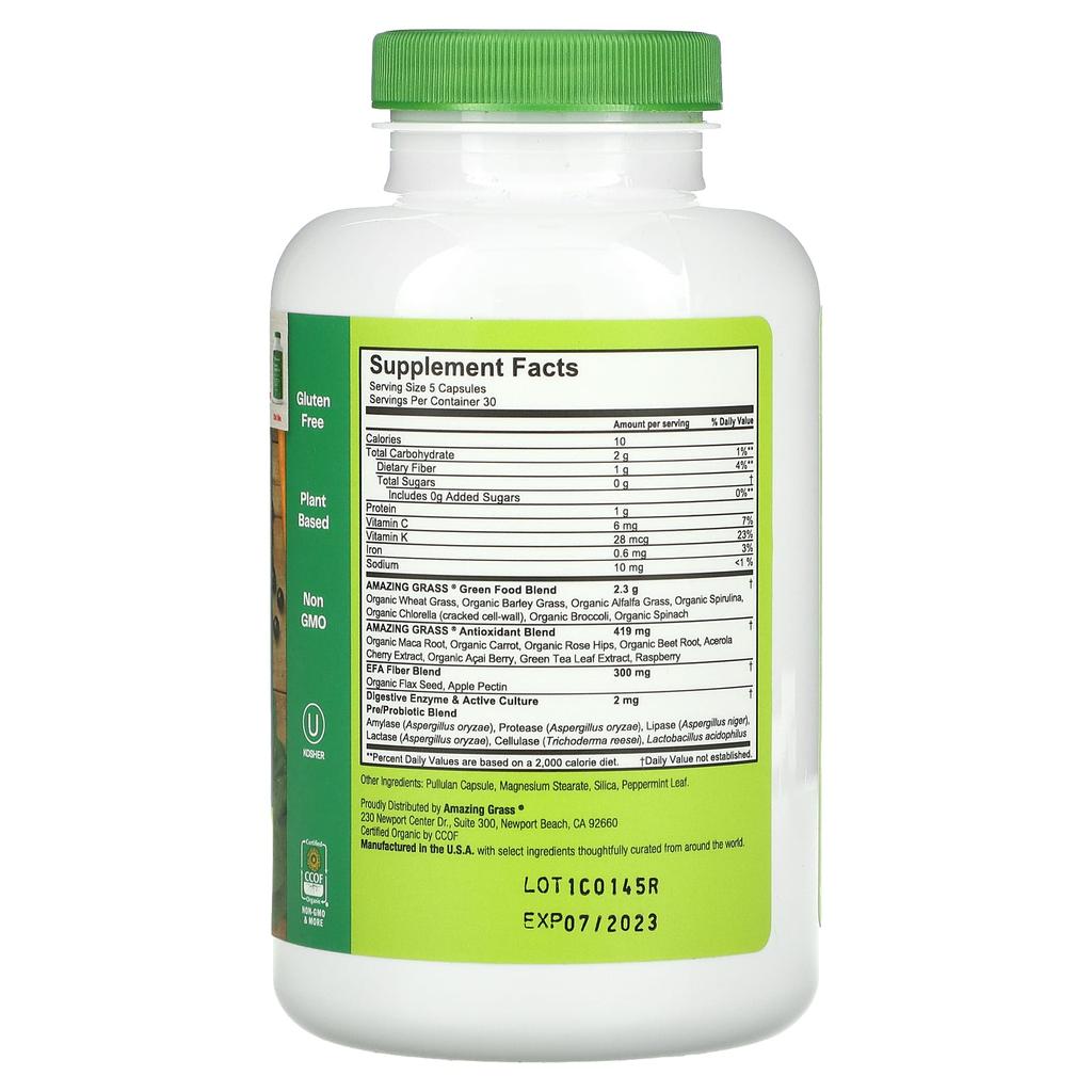 Amazing Grass Green Vegetable Blend, Original, 150 Capsules