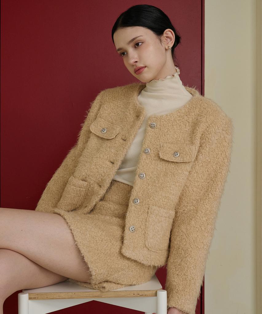 Bye Bye Seop Boucle Wool Mini Skirt Beige [T43]