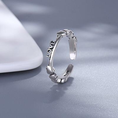 Подлинное серебряное кольцо S925 LOVE для женщин, панк, винтажное тайское серебро, регулируемое, романтическое, в форме сердца, свадебный подарок для женщин
