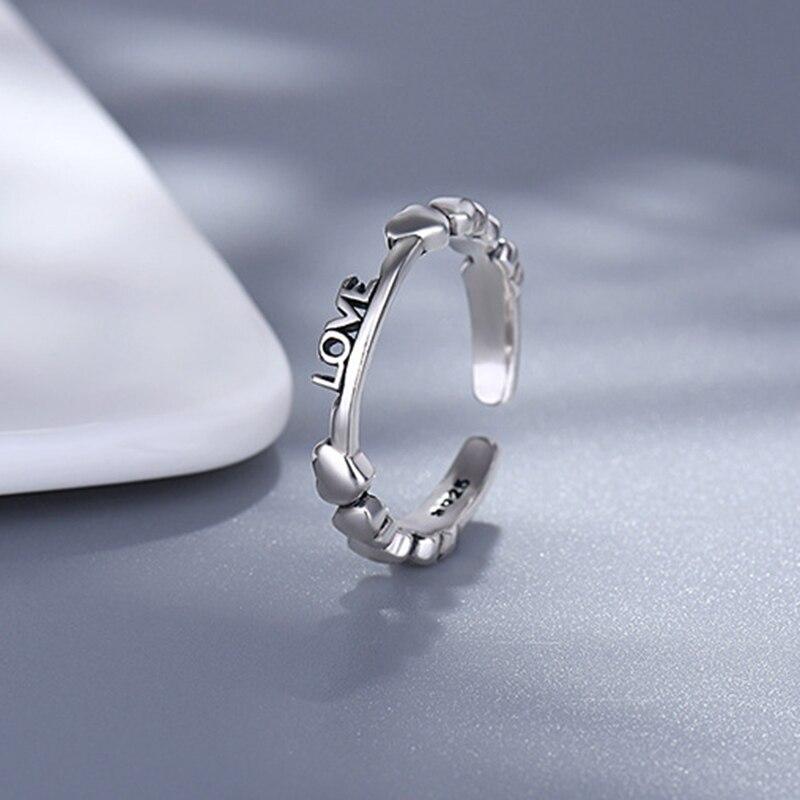 Подлинное серебряное кольцо S925 LOVE для женщин, панк, винтажное тайское серебро, регулируемое, романтическое, в форме сердца, свадебный подарок для женщин