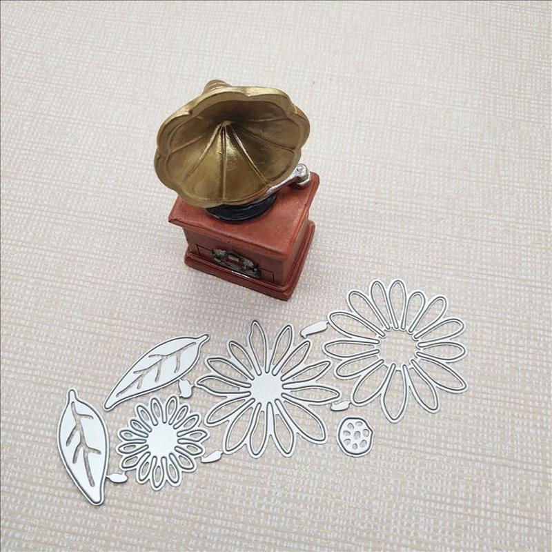 3 маленьких узора в виде цветов и листьев, металлические штампы, штампы для тиснения для изготовления карт, декор, трафарет для скрапбукинга