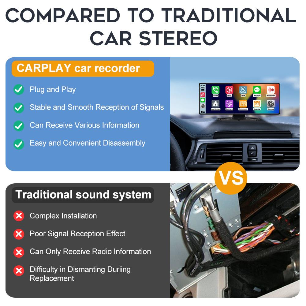 4K HD 10,26 "беспроводной автомобильный навигатор Carplay с двойной записью, видеорегистратор высокой четкости